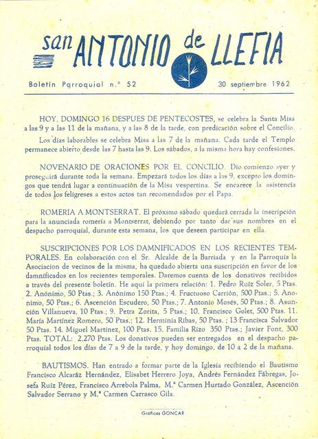 1962 Boletin parroquial nÃºm 52