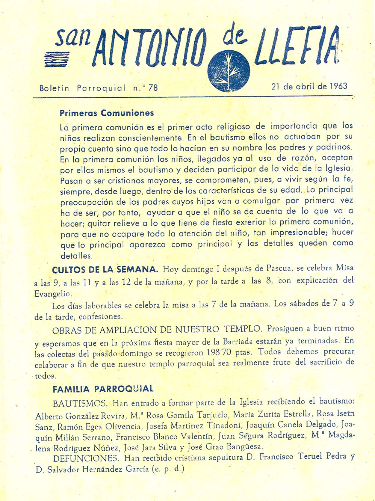 1963 Boletin parroquial nÃºm 78