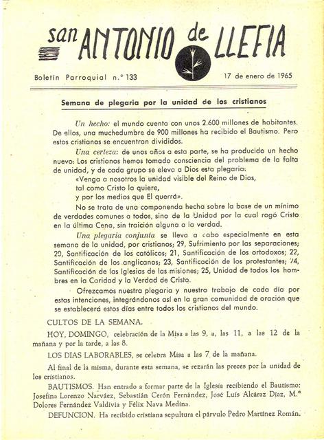 1965 Boletin parroquial nÃºm 133