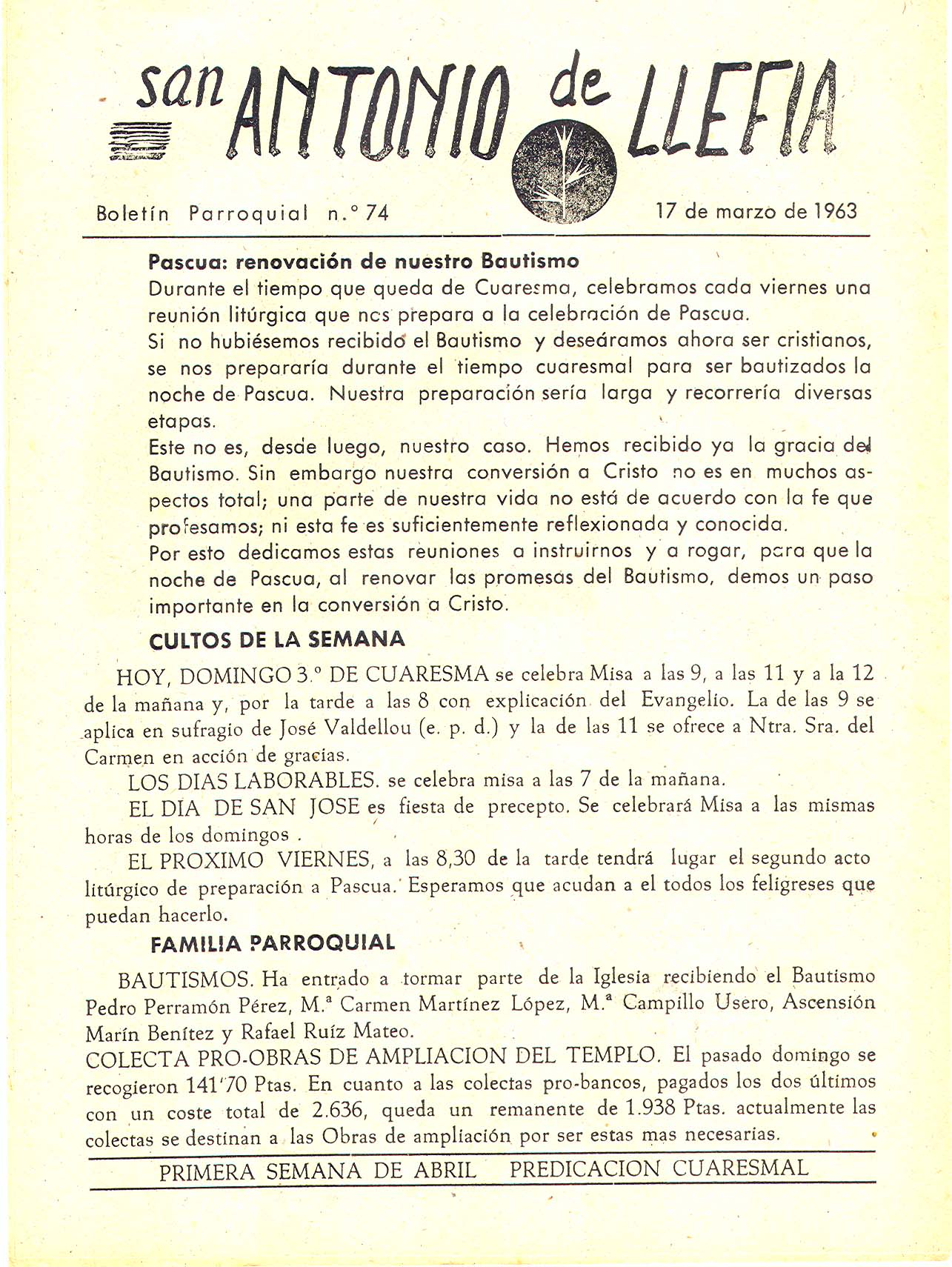 1963 Boletin parroquial nÃºm 74