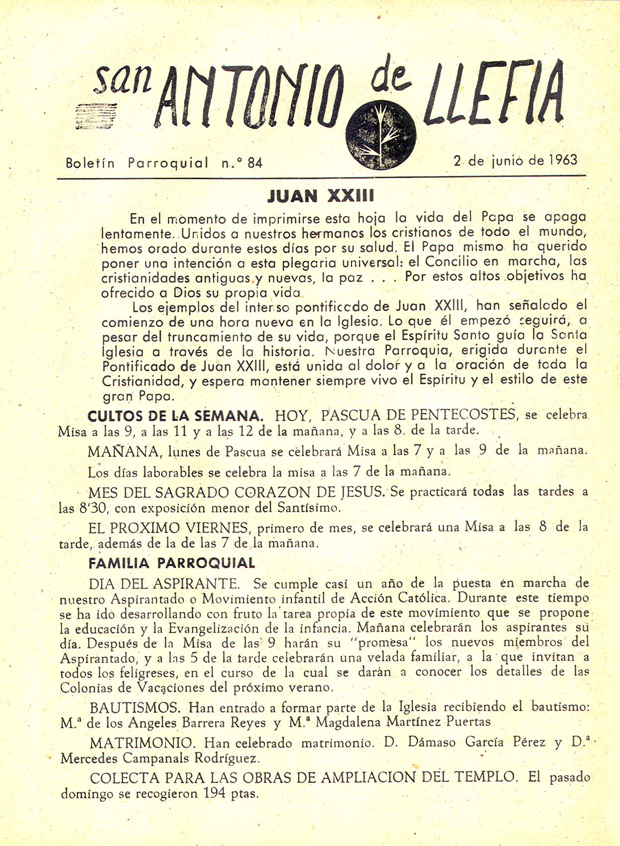 1963 Boletin parroquial nÃºm 84