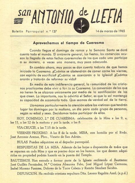 1965 Boletin parroquial nÃºm 137