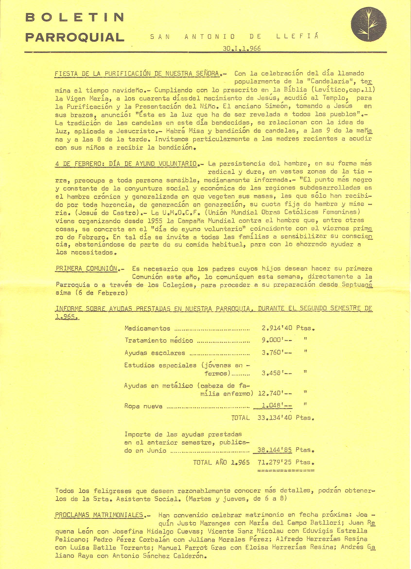 1966 Boletin parroquial 30 enero