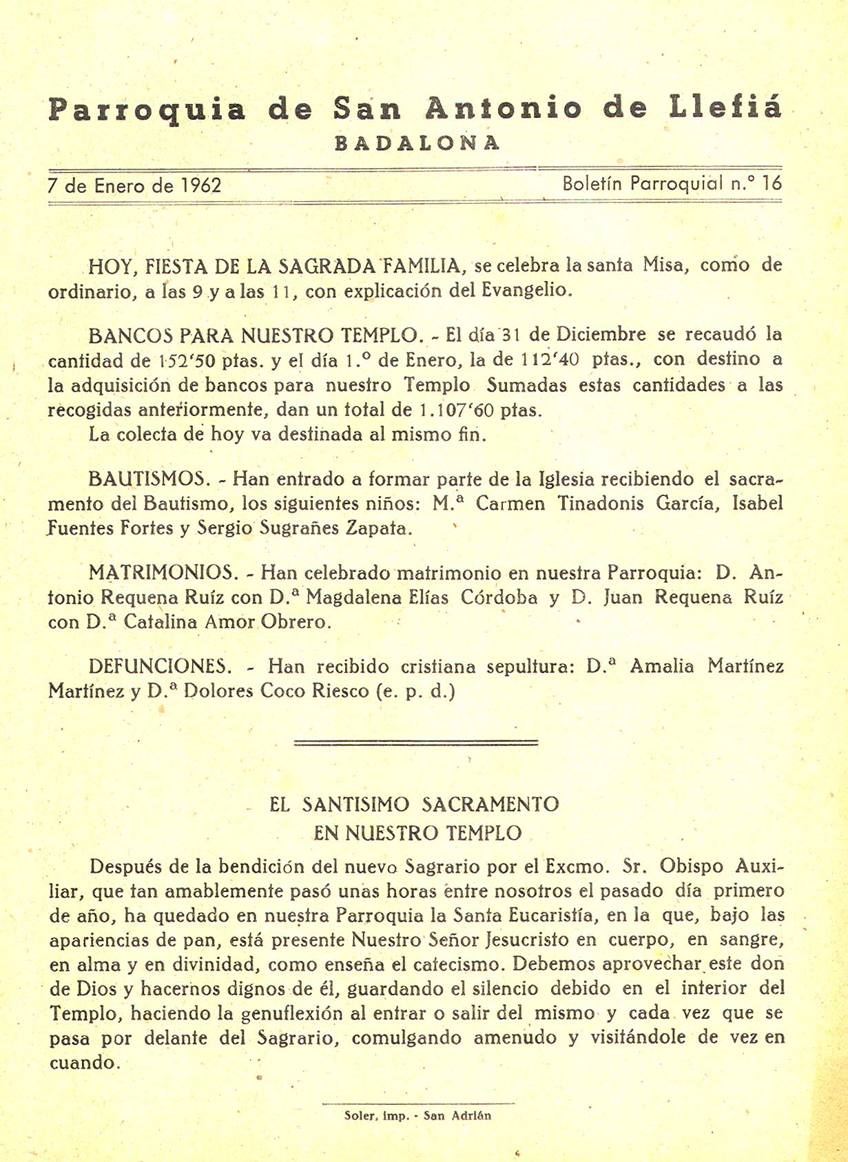 1962 Boletin parroquial nÃºm 16