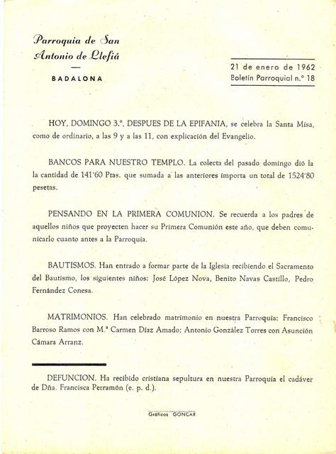 1962 Boletin parroquial nÃºm 18
