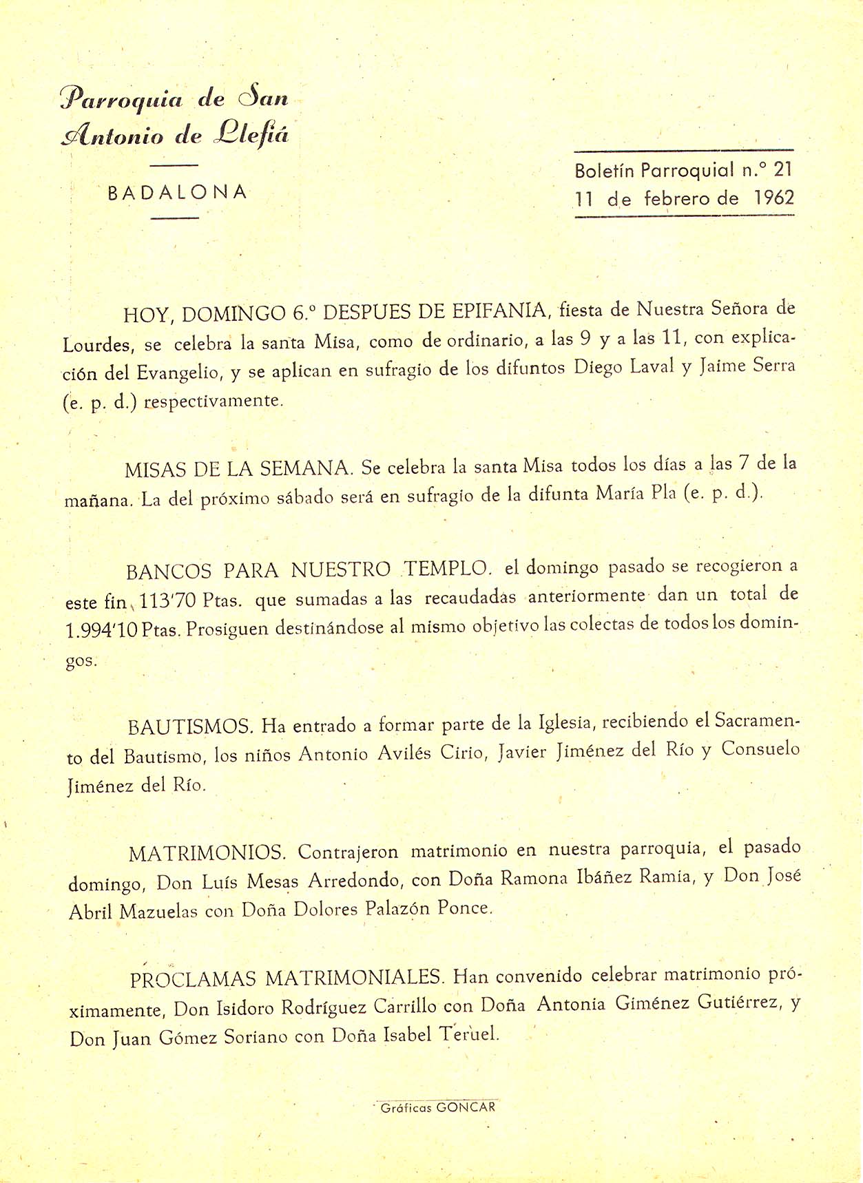 1962 Boletin parroquial nÃºm 21