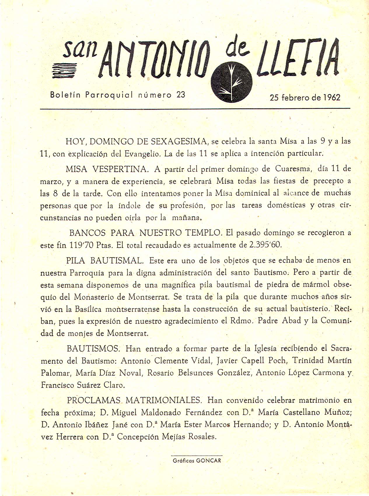 1962 Boletin parroquial nÃºm 23