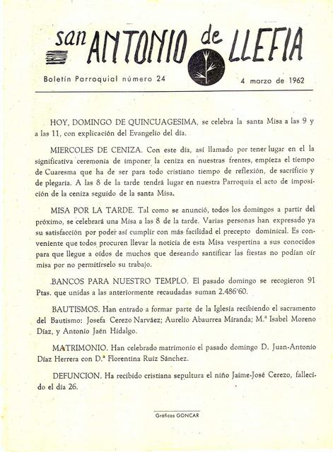 1962 Boletin parroquial nÃºm 24