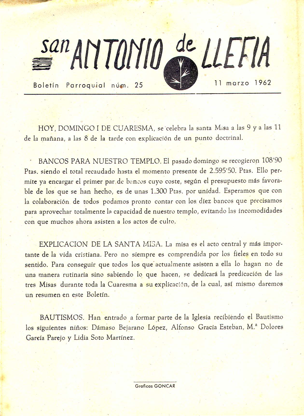 1962 Boletin parroquial nÃºm 25