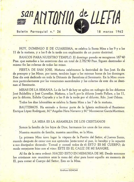 1962 Boletin parroquial nÃºm 26