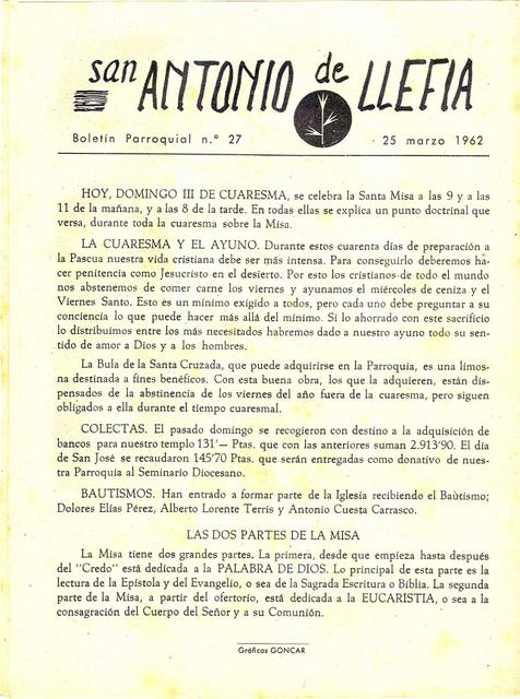 1962 Boletin parroquial nÃºm 27