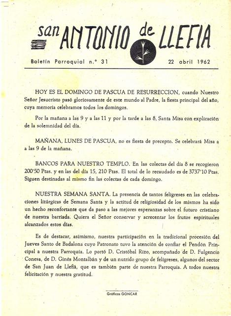 1962 Boletin parroquial nÃºm 30