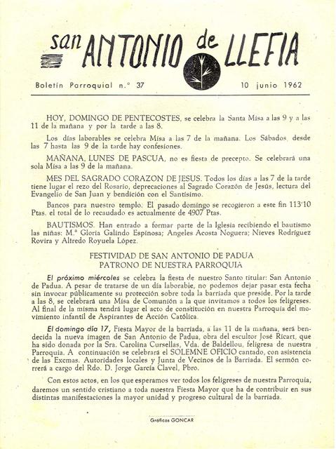 1962 Boletin parroquial nÃºm 37