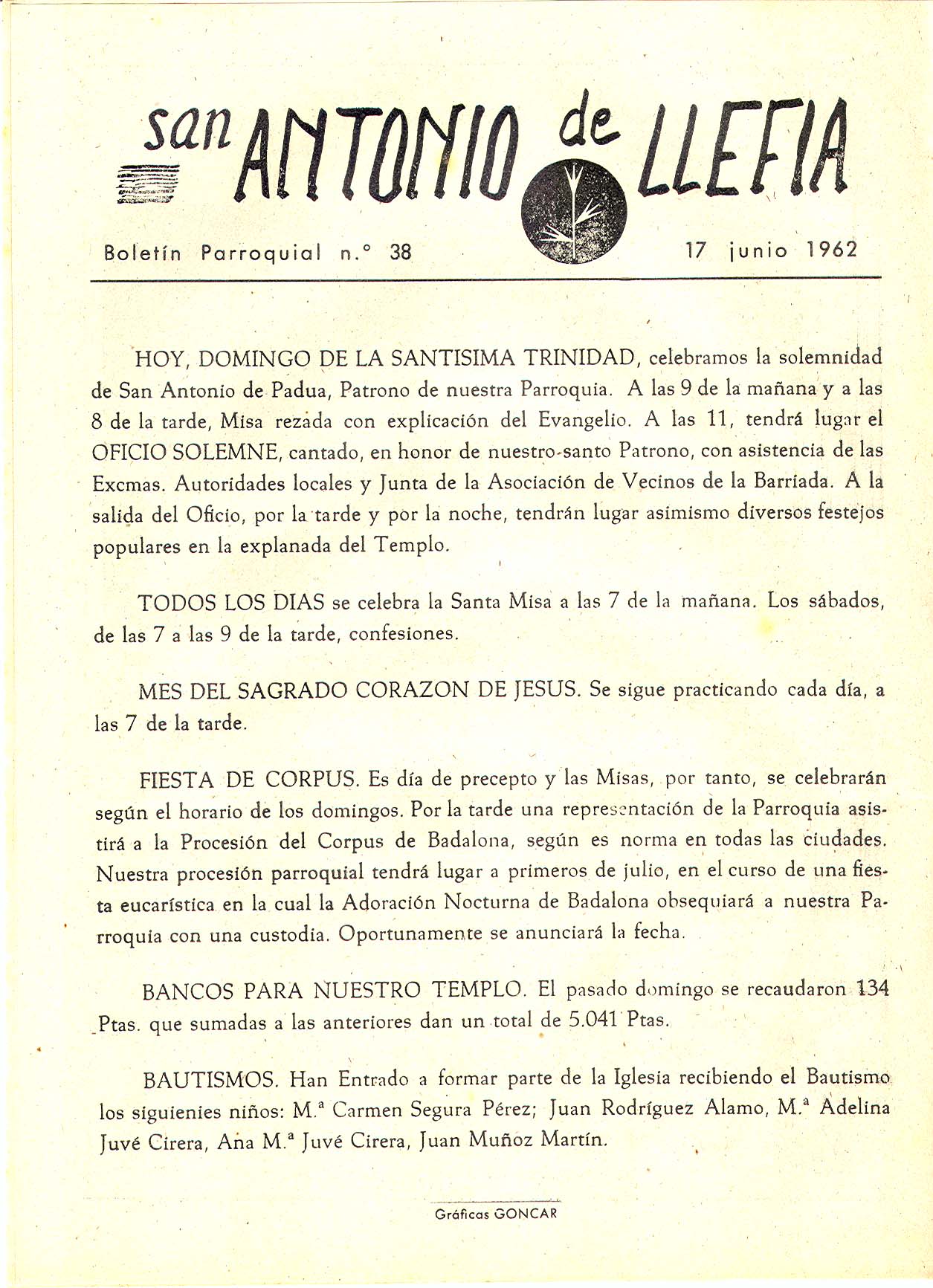 1962 Boletin parroquial nÃºm 38