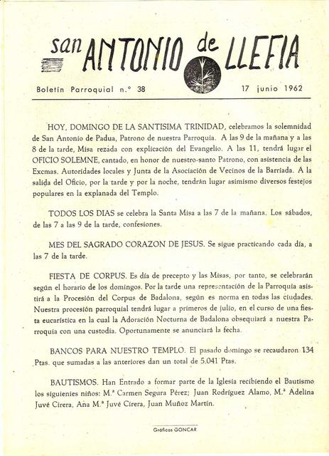 1962 Boletin parroquial nÃºm 38