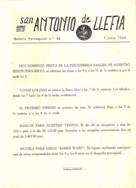 1962 Boletin parroquial nÃºm 40