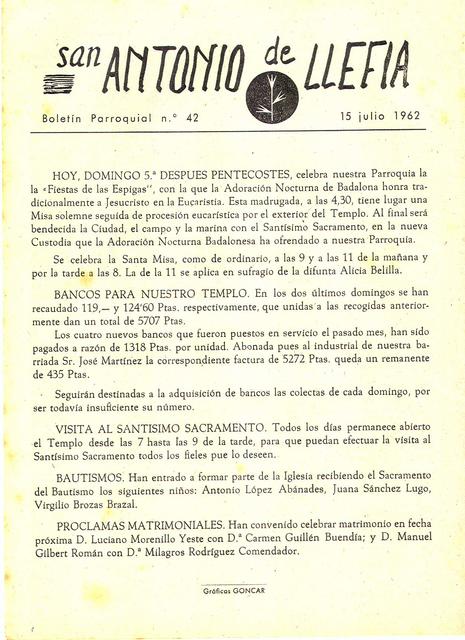 1962 Boletin parroquial nÃºm 42