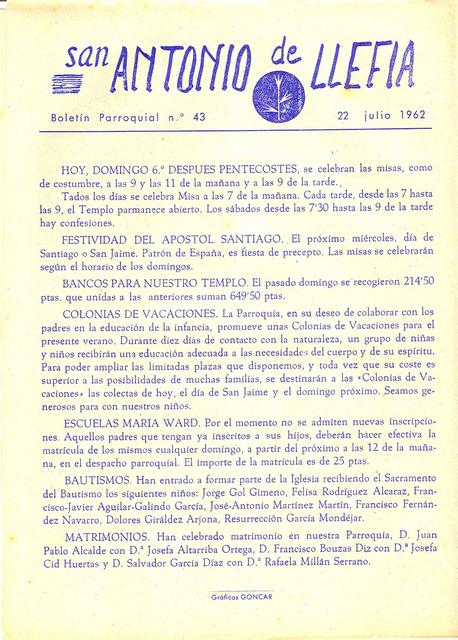 1962 Boletin parroquial nÃºm 43