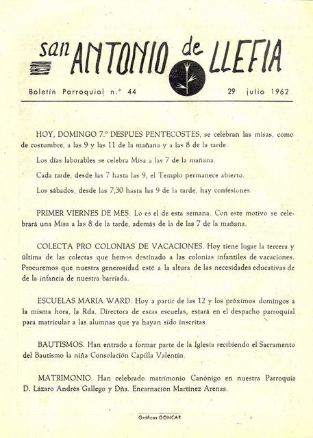 1962 Boletin parroquial nÃºm 44