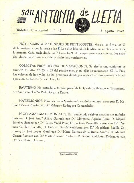 1962 Boletin parroquial nÃºm 45