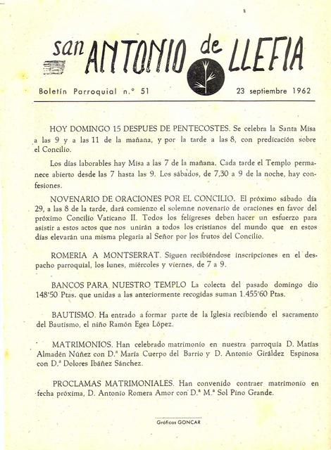 1962 Boletin parroquial nÃºm 51
