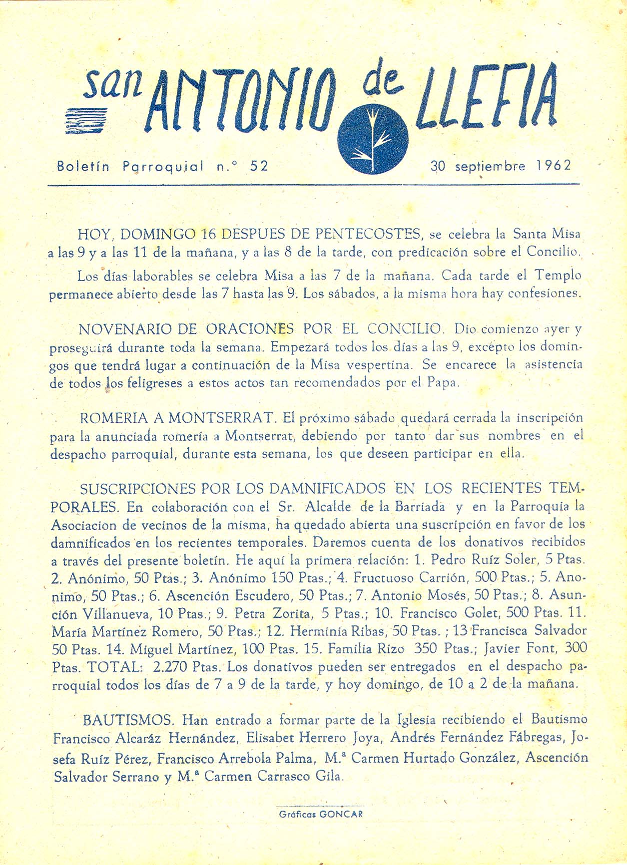 1962 Boletin parroquial nÃºm 52