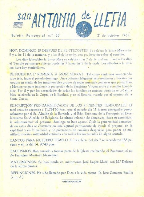 1962 Boletin parroquial nÃºm 55
