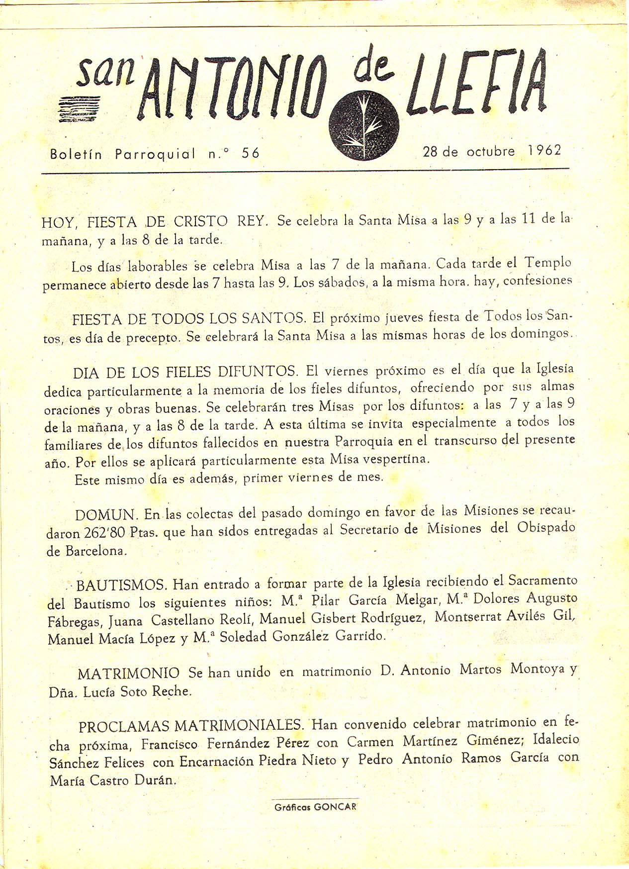 1962 Boletin parroquial nÃºm 56
