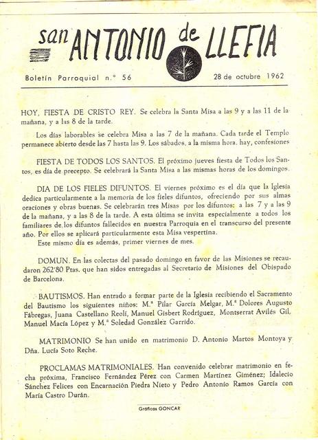 1962 Boletin parroquial nÃºm 56