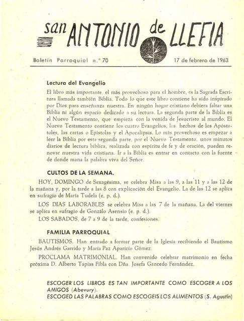 1963 Boletin parroquial nÃºm 70