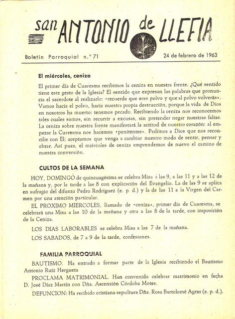 1963 Boletin parroquial nÃºm 71
