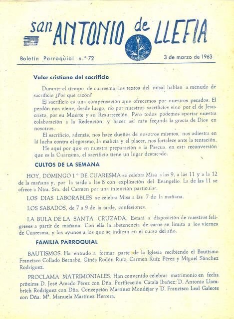 1963 Boletin parroquial nÃºm 72