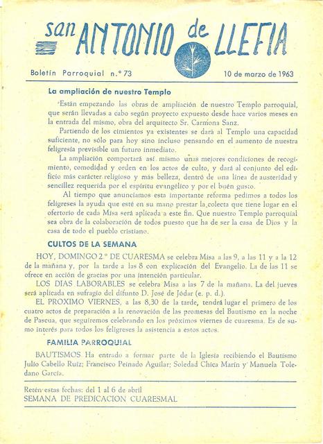1963 Boletin parroquial nÃºm 73