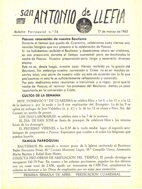 1963 Boletin parroquial nÃºm 74
