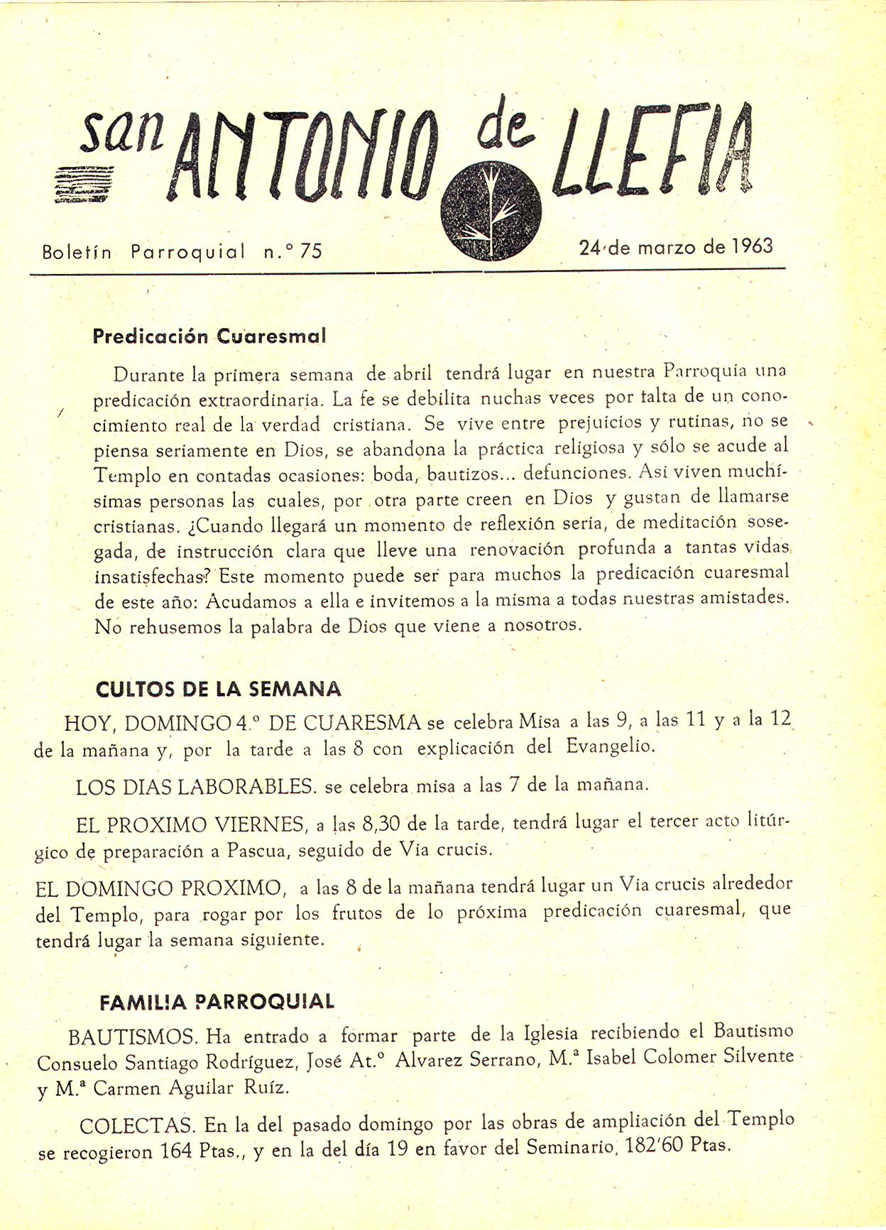 1963 Boletin parroquial nÃºm 75