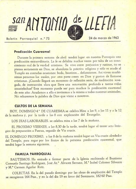 1963 Boletin parroquial nÃºm 75