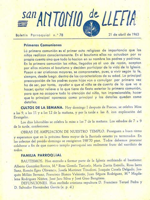 1963 Boletin parroquial nÃºm 78