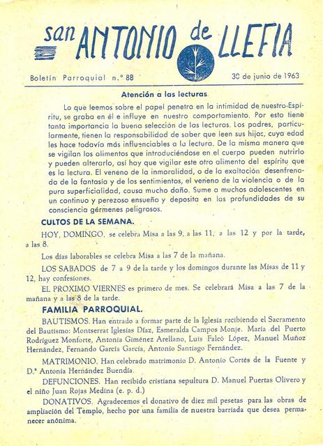 1963 Boletin parroquial nÃºm 88