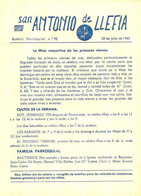1963 Boletin parroquial nÃºm 92