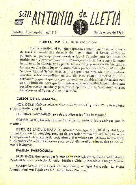 1964 Boletin parroquial nÃºm 111
