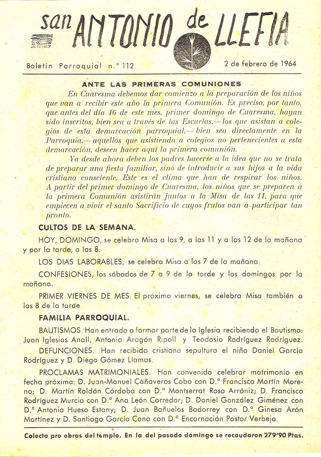 1964 Boletin parroquial nÃºm 112