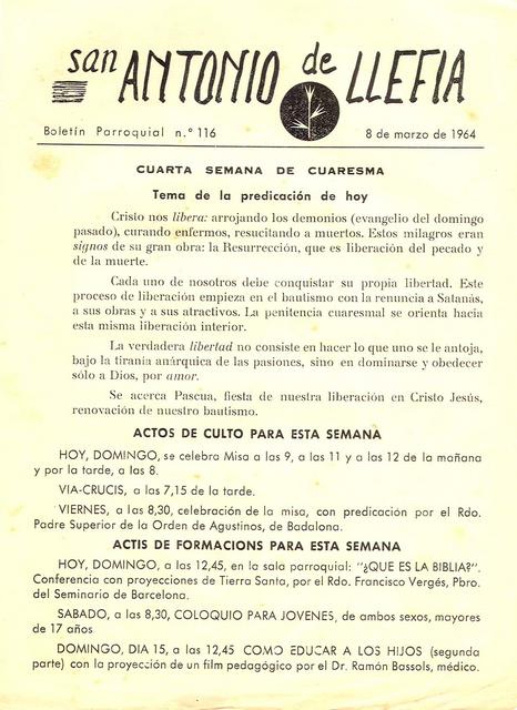 1964 Boletin parroquial nÃºm 116