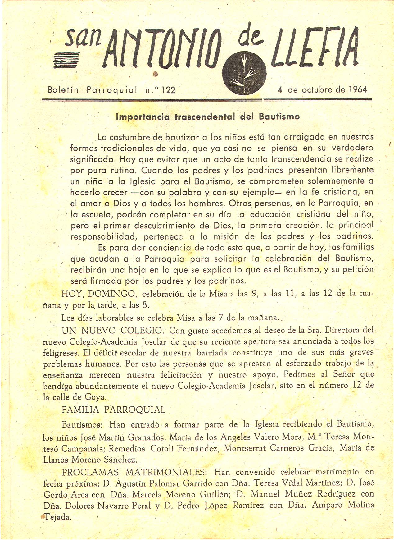 1964 Boletin parroquial nÃºm 122