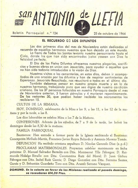 1964 Boletin parroquial nÃºm 124