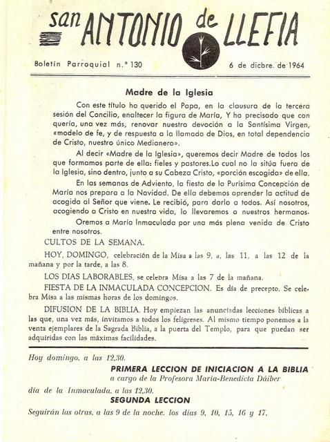 1964 Boletin parroquial nÃºm 130