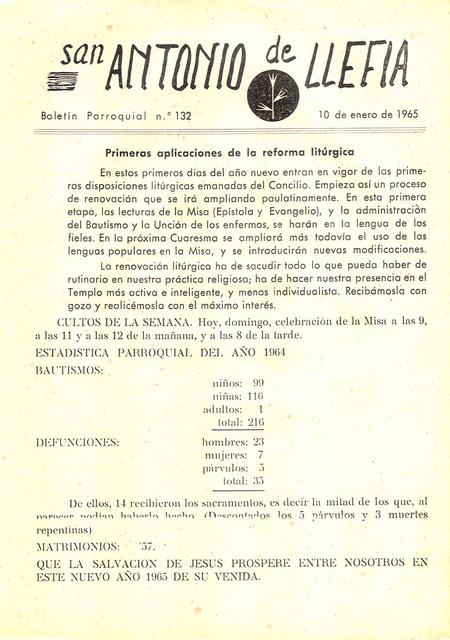 1965 Boletin parroquial nÃºm 132