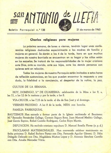 1965 Boletin parroquial nÃºm 138